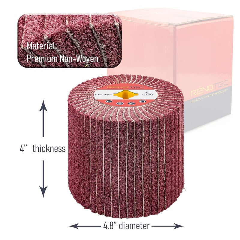 RENOTEC 120x100mm Non-Woven Abrasive Flap Wire Drawing Polishing Burnishing Wheel for The Surface Treatment of Metal Products (320 GRIT with Sandpaper) - Image 4